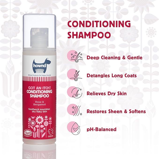 Hownd Got an Itch Soothing & Nourishing 2-in-1 Dog Shampoo and Conditioner for Dry, Flaky, Itchy Skin - Natural Hydrating Vegan Formula for Puppies & Dogs with Sensitive Skin, Rose & Bergamot