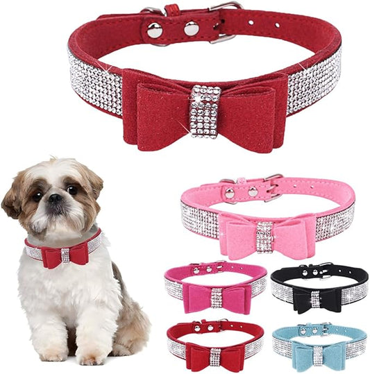 Red Large Dog Collar Girl, Christmas Rhinestone Dog Collar with Bow tie, Female Cat Collars Crystal Jeweled Bling Sparkling Glitter for Small Medium Large Dogs,XL