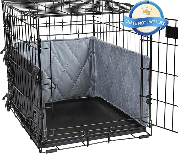 Dog Crate Bumpers for Inside Crate-with Ties，Gray Dog Crate Training Pads, Create a Safe and Comfortable Crate, Dog Tail Protector (Bumper Only, Crate Not Included) 24"X18"X10"