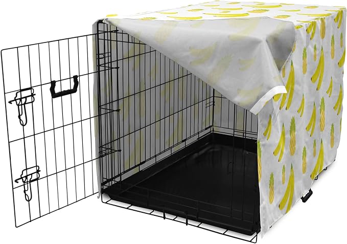 Lunarable Yellow Pineapple Dog Crate Cover, Continuous Ananas and Banana Tropical Fruits Print, Easy to Use Pet Kennel Cover for Cats & Medium Dogs, 30 Inch, Yellow Green Yellow
