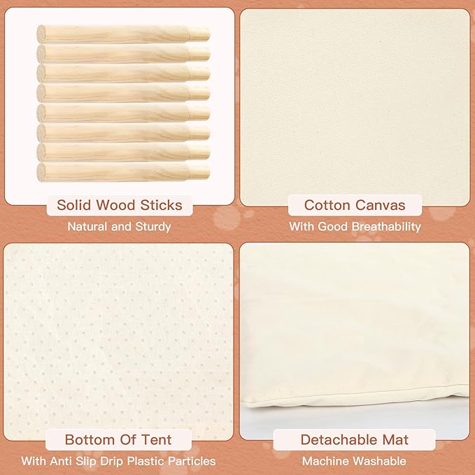 Pet Teepee Tent House for Large Cat & Small Dogs 20x20x20in, Small Dog House for Pugs, Large Cat House for Fat Cats, More Stable, Indoor, M for Pets Up to 20lbs, White