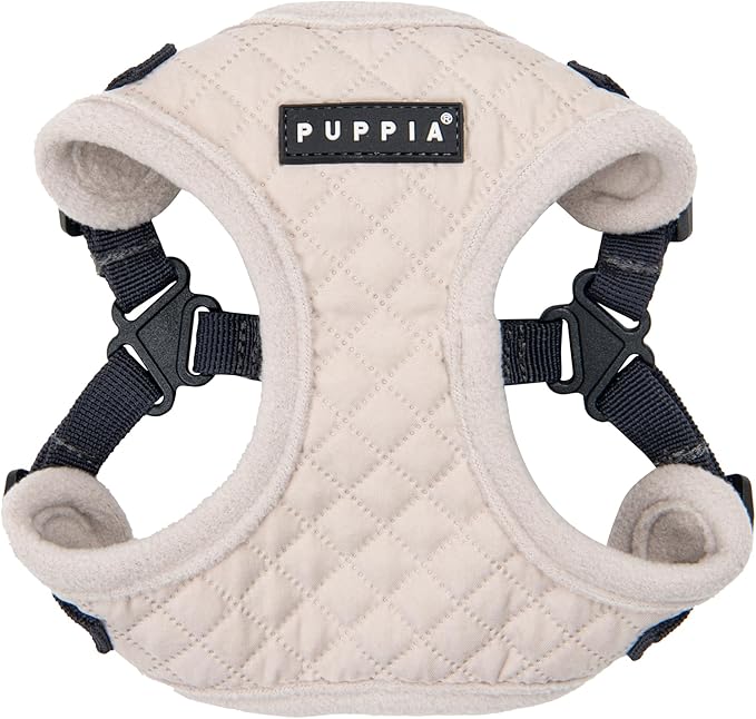 Puppia Irvin Comfort Dog Harness Step-in Warm Winter Diamond Pattern Adjustable Neck and Chest for Small and Medium Dog, Cream, Medium