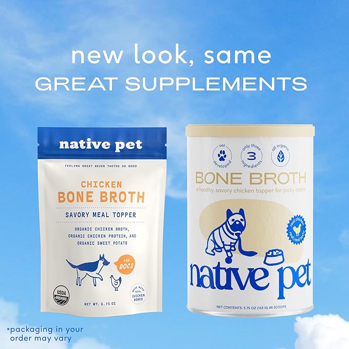 Native Pet Bone Broth for Dogs and Cats – Chicken Broth for Cats & Dogs - Dog Bone Broth Powder, Dog Food Topper for Picky Eaters - Dog Gravy Topper for Dry Food – Dog Broth & Cat Broth – 5.75 oz
