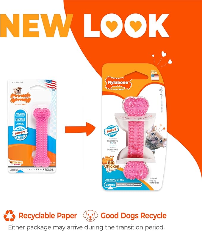 Nylabone Puppy Teething & Soothing Flexible Chew Toy Chicken Pink X-Small/Petite - Up to 15 lbs. (1 Count)