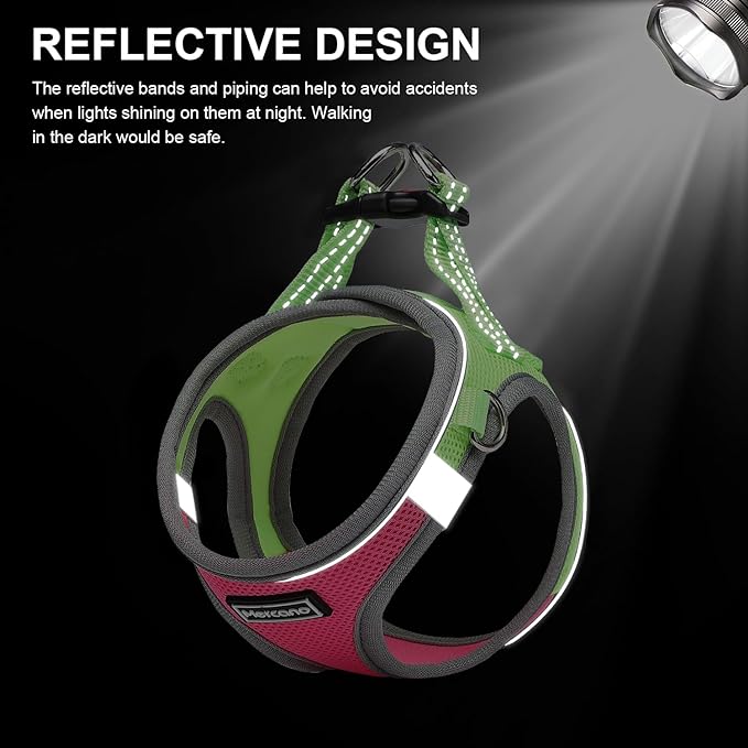 Mercano Soft Mesh Dog Harness and Leash Set, No-Chock Step-in Reflective Breathable Lightweight Easy Walk Escape Proof Vest Harnesses with Safety Buckle for Small Medium Dogs, Cats (L, Hot Pink)