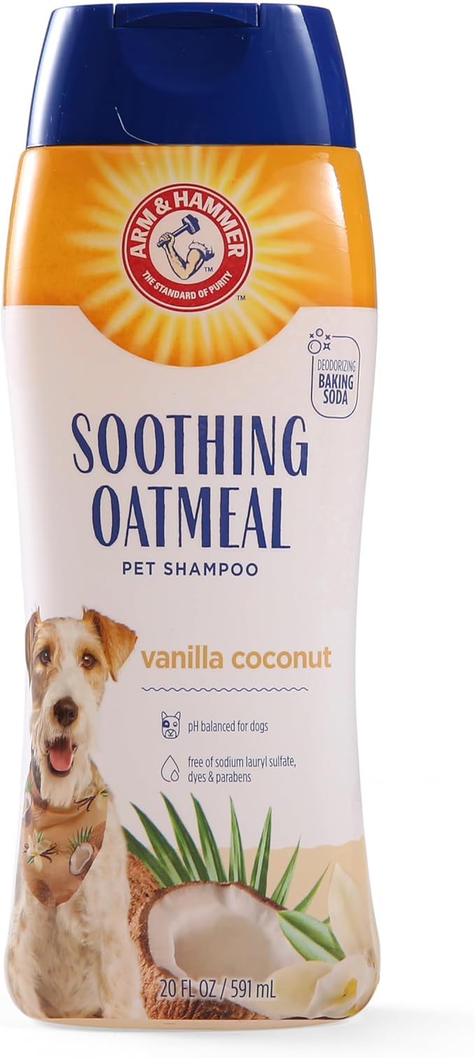 Arm & Hammer for Pets Soothing Oatmeal Pet Shampoo Moisturizing Dog Shampoo with Gentle Cleansing Formula Vanilla Coconut, 20 Ounces Shampoo for Pets (Pack of 2)