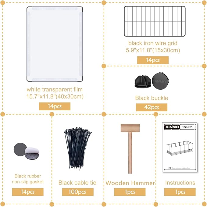 DINMO Rabbit Playpen, Guinea Pig Cages, Hamster Cages, Iron Net Bottom Design for Small Animal, Bunny, Ferret, Hedgehog, DIY, Expanded, Portable, Exercise Fence, 61.4 x 25.4 x 22.3 Inches