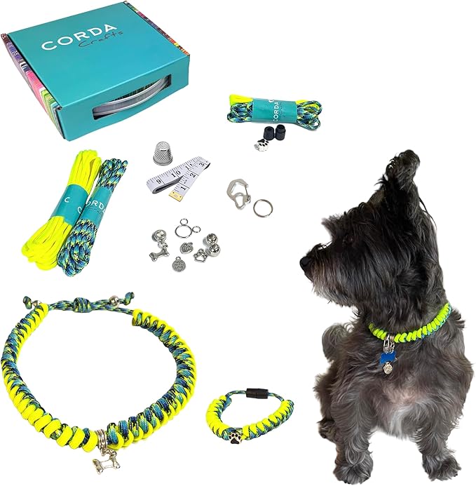 CORDA Crafts - Paracord Kit - Complete Accessories for Making Necklace Dog and Owner Matching Bracelet - Easy Video Tutorial - Waterproof Pet ID Tag Clip Included - Small Dog, Ocean