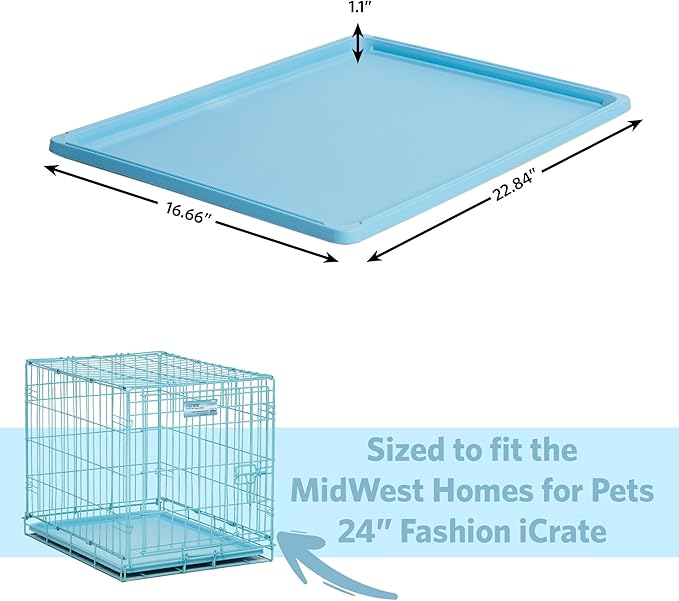 MidWest Homes for Pets, Dog Crate Replacement Pan for- 24-Inch Blue iCrate, Also Fits New World, Regular 24-Inch iCrates and Life Stages Dog crates, (Model-26BPan), Blue