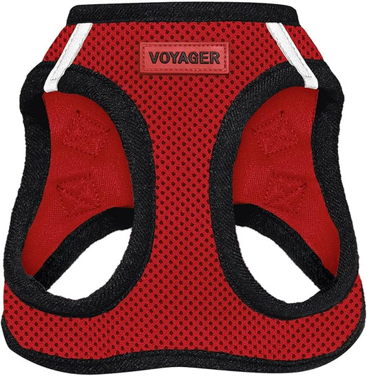 Voyager Step-in Air Dog Harness - All Weather Mesh, Reflective, No Pull Harness for Small, Medium Dogs, Cats - Secure with Hook & Loop Fastener, Buckle, Double D-Rings - Red/Black Trim, L