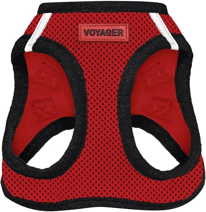 Voyager Step-In Air Dog Harness - All Weather Mesh, Reflective, No Pull Harness for Small, Medium Dogs, Cats - Secure with Hook & Loop Fastener, Buckle, Double D-Rings - Red/Black Trim, XS