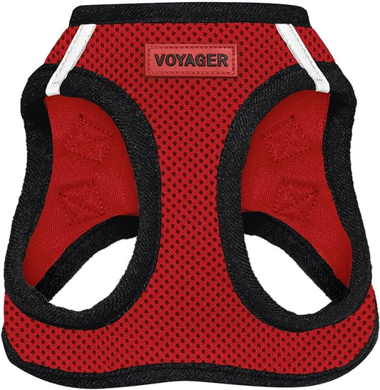 Voyager Step-in Air Dog Harness - All Weather Mesh, Reflective, No Pull Harness for Small, Medium Dogs, Cats - Secure with Hook & Loop Fastener, Buckle, Double D-Rings - Red/Black Trim, XL