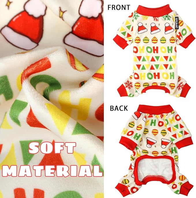XPUDAC 4 Pieces Dog Pajamas for Small Dogs Pjs Clothes Puppy Onesies Outfits for Doggie Christmas Shirts Sleeper for Pet