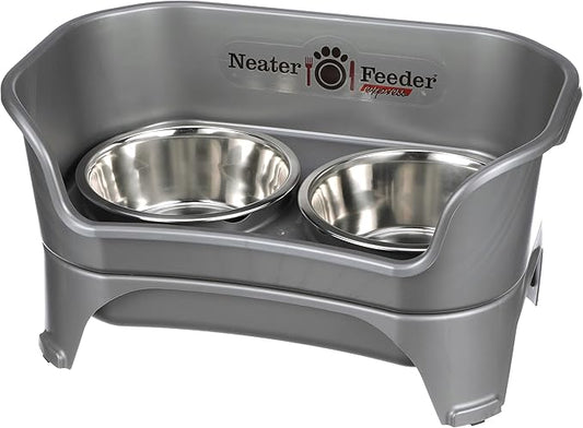 Neater Feeder - Express Model - Mess-Proof Dog Bowls (Medium/Large, Gunmetal Grey) – Made in USA – Elevated, No Spill, Non-Tip, Non-Slip, Raised Stainless Steel Food & Water Pet Bowls