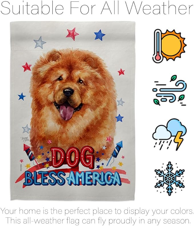 Breeze Decor Patriotic Chow House Flag Pack Dog Puppy Spoiled Paw Canine Fur Pet Nature Farm Animal Creature Support Our Troops Banner Small Garden Yard Gift Double-Sided, Made in USA