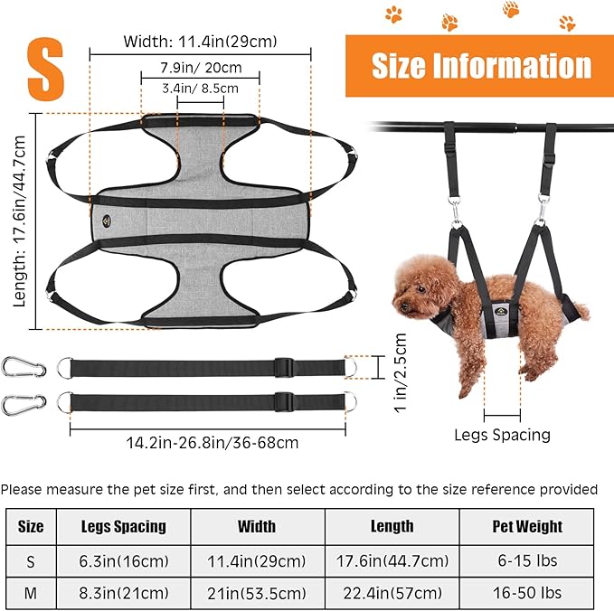 Ownpets Pet Grooming Hammock, Dog Grooming Hammock with Carabiners, Breathable Pet Grooming Harness Sling for Grooming, Hair Nail Trimming Cutting & More, S
