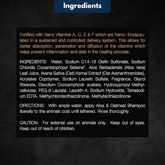E3 Oatmeal Shampoo for Dogs and Cats - Hypollergenic - Aloe & Oatmeal Itchy Skin Relief - Dog Shampoo for Allergies & Itching - Oatmeal & Aloe, Soothes Sensitive Skin - Shampoo de Avena para Perros