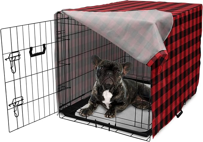 Ambesonne Plaid Dog Crate Cover, Lumberjack Fashion Buffalo Checks Pattern Retro Style Grid Composition, Easy to Use Pet Kennel Cover for Cats & Medium Dogs, 24 Inch, Orange Black
