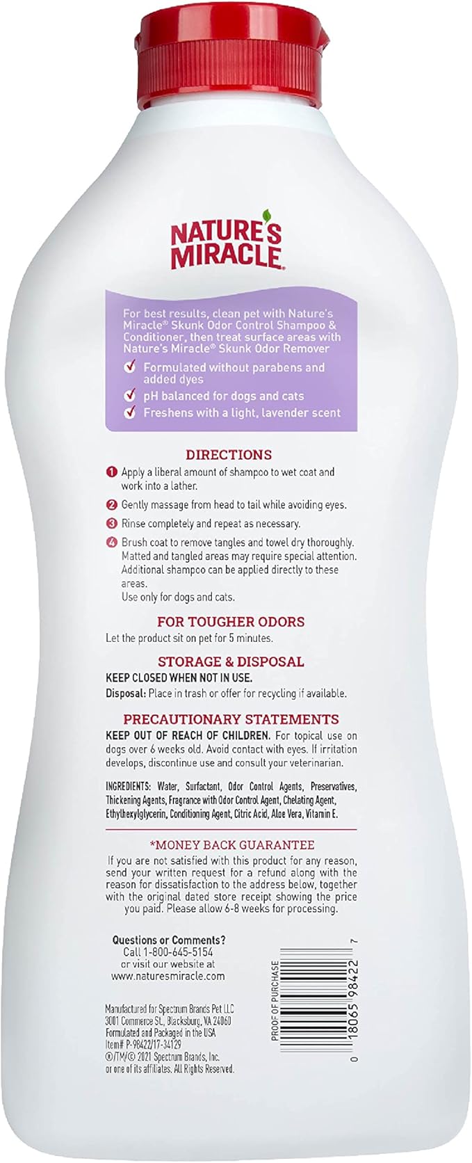 Nature's Miracle Skunk Odor Control Shampoo & Conditioner Lavender Scent 32 Ounces, Odor Control Formula (Pack of 2)