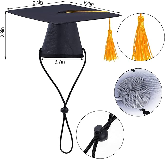 SUMERSHA 2Pcs Pet Graduation Caps Small Dogs Black Graduation Hats with Yellow Tassel Pet Graduation Costume for Puppy Dogs Cats Party Outfits Accessories