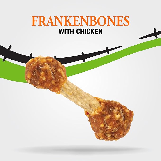 Good 'n' Fun FrankenBones with Chicken, 2 Ounce, Chews with Rawhide for Small Dogs