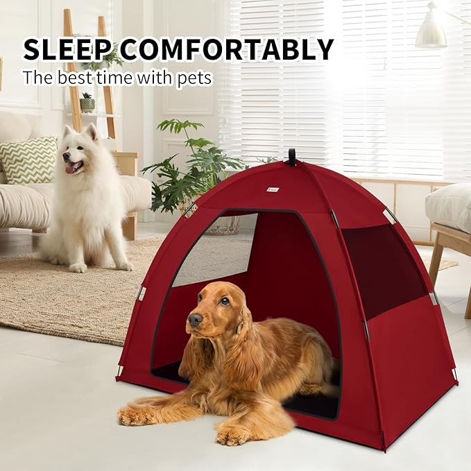 Cat and Dog Waterproof Tent House - Indoor/Outdoor Cave Nest Bed for Small Pets, Washable (Red, Extra Large)