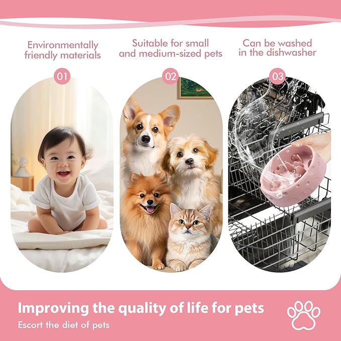 Silicone Slow Feeder Dog Bowls & Cat Bowls, 2 Cups Small Pet Food Bowl with Non-Slip Suction Base, Food-Grade Safe Puzzle Feeder for Small & Medium Dogs & Indoor Cats - Dishwasher & Microwave Safe