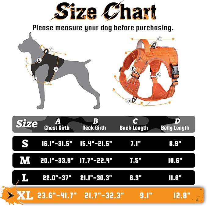 rabbitgoo Dog Harness for Large Dogs No Pull, Tactical Service Dog Vest with Molle and Control Handle, Adjustable and Reflective Military Pet Harness for Easy Walking and Training, Orange, XL