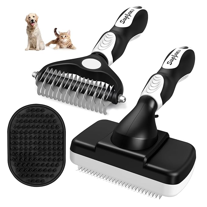 3PCS Dog Brush I Dog Brush for Shedding I Deshedding Dog Brush I Dog Bath Brush I Slicker Brush For Dogs I Dog Comb I Premium Pet Supplies (White Black)