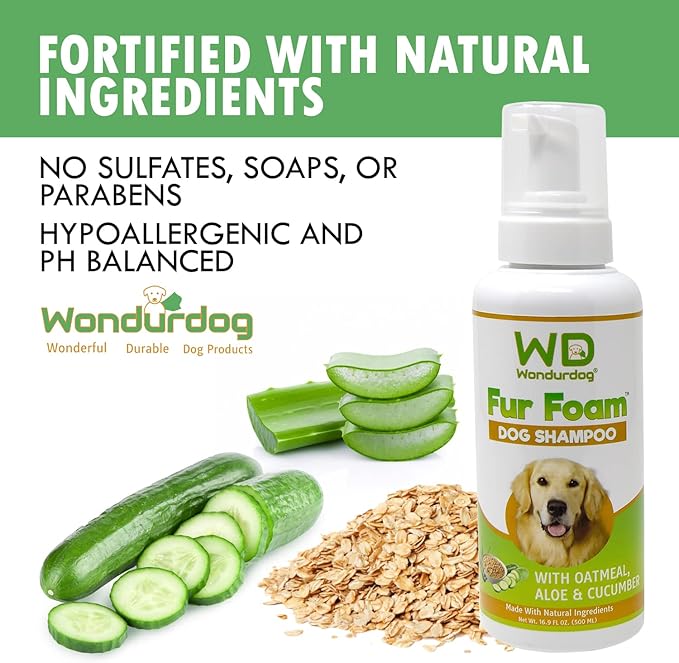 Fur Foam Dog Shampoo with Oatmeal, Coconut and Aloe. Hypoallergenic, Softens Coat, Moisturizes Dry Skin, Restores Shiny, Lathers from Bottle. (16.9oz)