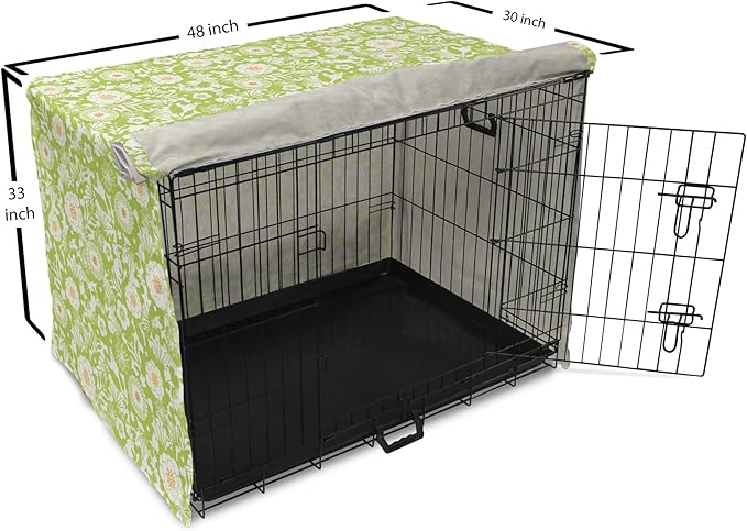 Ambesonne Botanical Dog Crate Cover, Abstract Pattern with Floral Details Spring Beauty Blossom, Easy to Use Pet Kennel Cover for Medium Large Dogs, 48 Inch, Apple Green Pale Orange