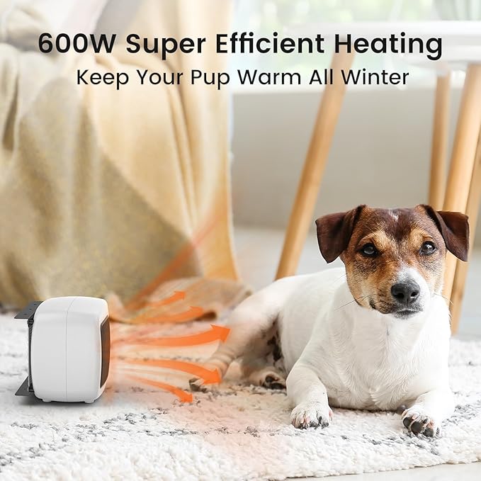 Dog House Heater, 300-600W Pet Heating for Dogs Chicken Coops Garage Greenhouse Gift for Farm Garden Lover, Anti Chew Cord & Safe Overheat Protection, Fast 2 Heating Mode