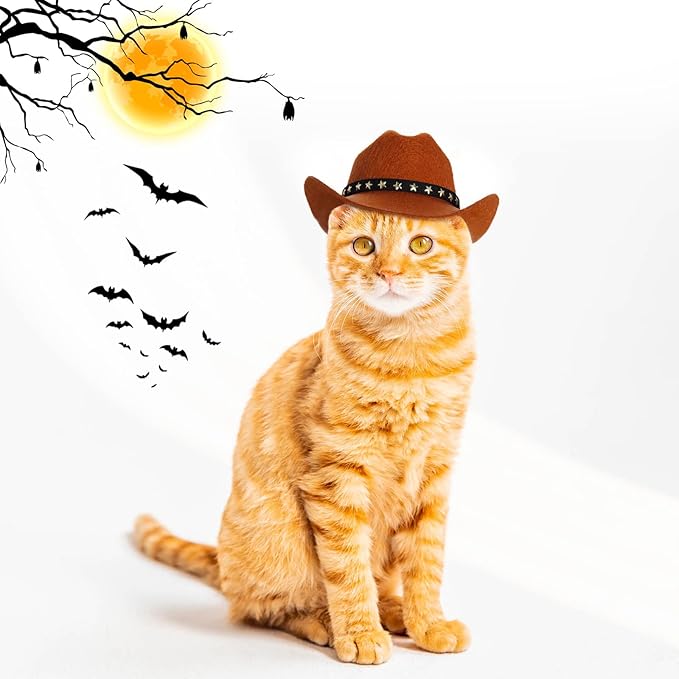 choyaxo Pet Cowboy Costume Cosplay Cap Halloween Costumes for Dogs Cat Pet Party Decoration Mini Cowboy Hat (Brown, Small)