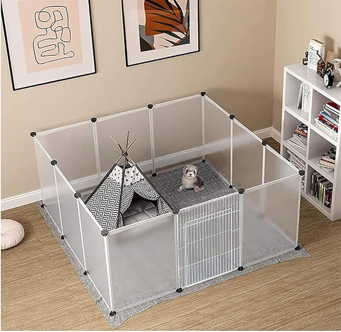 Pet Playpen for Puppy - Plastic Yard Fence Tent for Small Animals,Rabbits Puppy Kennel Cage,Portable Large Space with Transparent White 12 Panels