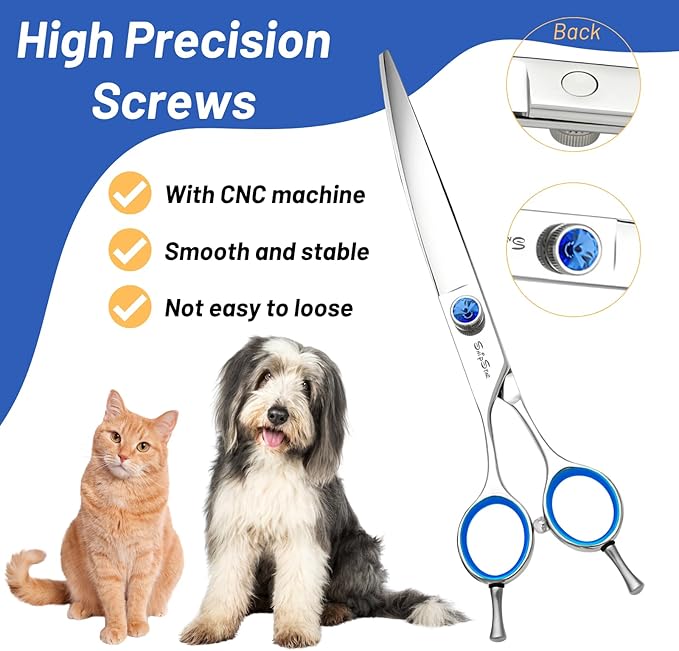 Curved Dog Scissors for Grooming,8in VG10 Steel Dog Grooming Scissors,30 Degree Bend,Sharp Blade with CNC Screw and Round Blunt Tip,Professional Pet Grooming Shears for Medium Large Dogs Cats Groomer