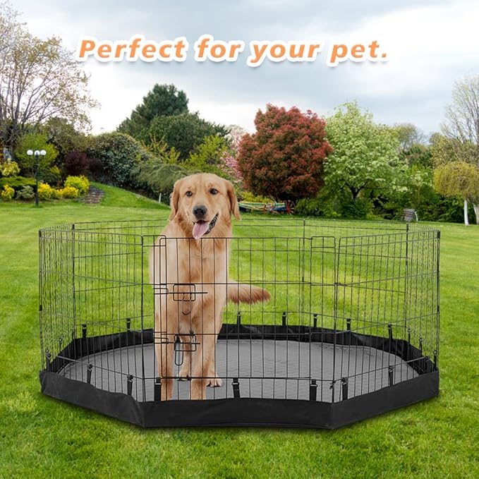 PJYuCien Dog Playpen Bottom Pad,Fits 24 Inch 8 Panels Regular Octagon Metal Exercise Pet Pen,Elastic Buckles Connections,Black (Note:Fence Not Included)