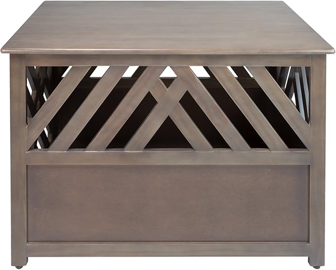 Casual Home Wooden Lattice Pet Crate, End Table, Taupe Gray