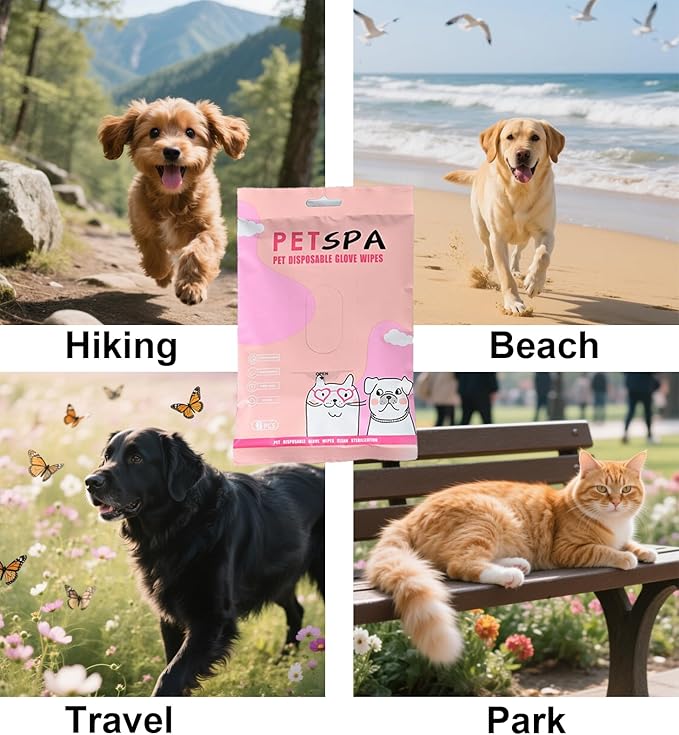 Pet Glove Wipes for Dogs and Cats, Extra Thick Dog Wipes Cleaning Deodorizing, Rinse Free Cleaning Gloves Dog Washing Gloves, Cat Gloves for Grooming for Pet Dry Cleaning, Daily Care and Travel 6 Pcs