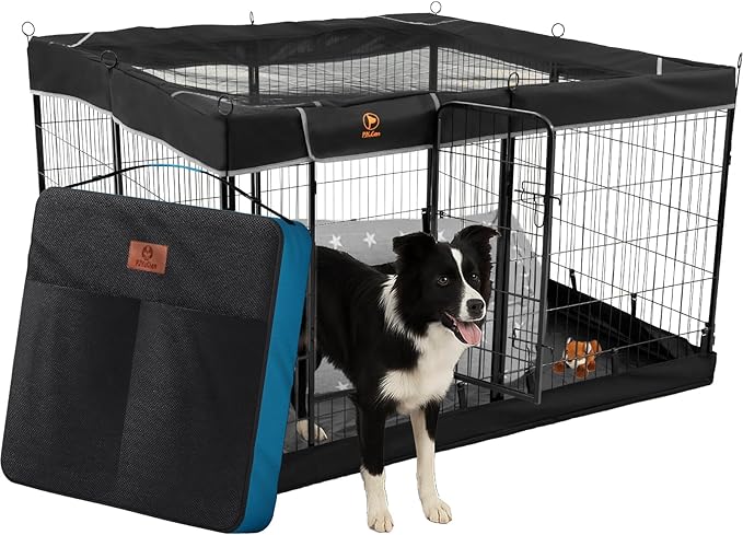 PJYuCien Dog Playpen Plus Storage Bag，32" H 8 Panels Puppy Pen with Square Bottom & Top Cover,Heavy Duty Dog Fence for Camping