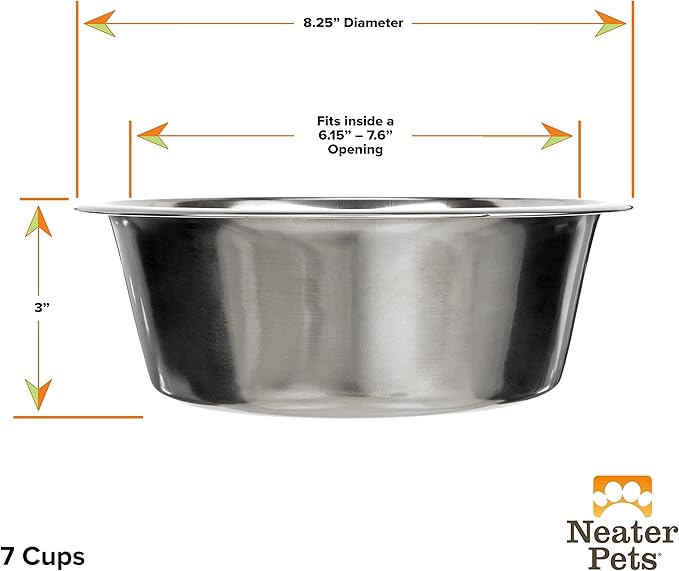 Neater Pet Brands Stainless Steel Dog and Cat Bowls - Neater Feeder Deluxe or Express Extra Replacement Bowl (Metal Food and Water Dish) (7 Cup)
