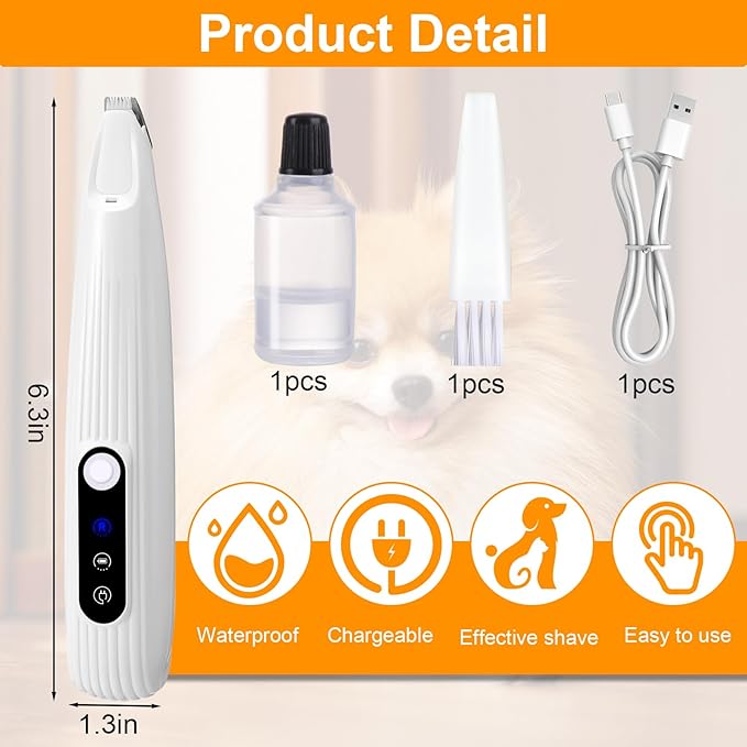Dog Paw Trimmer, Saffory Trimmer with LED Light for Precision Trimming, Pet Electric Shaver for Small Cats, Dogs Paw Hair, Ears, Face, Rump and Eyes Grooming Kit