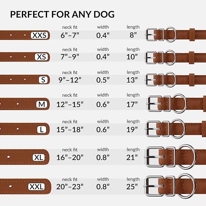 CollarDirect Rolled Leather Dog Collar, Soft Padded Round Puppy Collar, Handmade Genuine Leather Collar Dog Small Large Cat Collars 13 Colors (6-7 Inch, Cinnamon Textured)