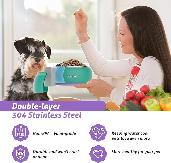 COKTIK Dog Bowl, Insulated Stainless Steel Food Bowls for Dogs & Cats, Non-Slip Dog Bowls Water Bowl Large Breed, Easy to Clean, Durable and Dishwasher Safe (32oz, Silver)