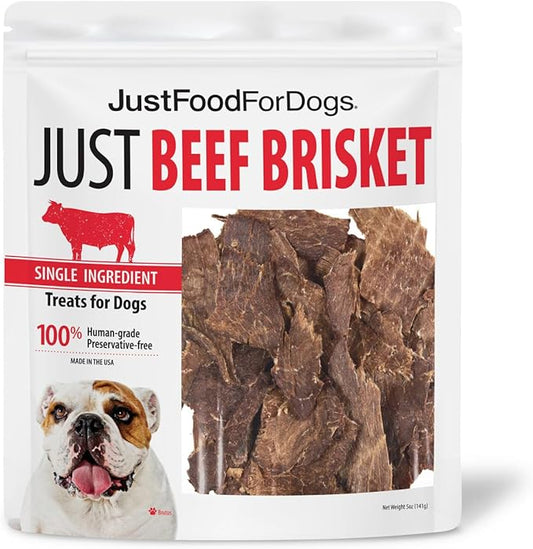 JustFoodForDogs Single-Ingredient Healthy Dog Treats, Beef Brisket, Made in The USA, 5 oz