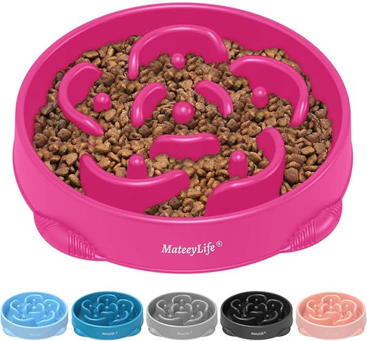 MateeyLife Large Slow Feeder Dog Bowls, Anti-Choking Puzzle Dog Food Bowls, Anti-Slip Interactive Feeding Slow Down Eating, Bloat Stop Maze Dishes for Large Breeds 4 Cups Purple