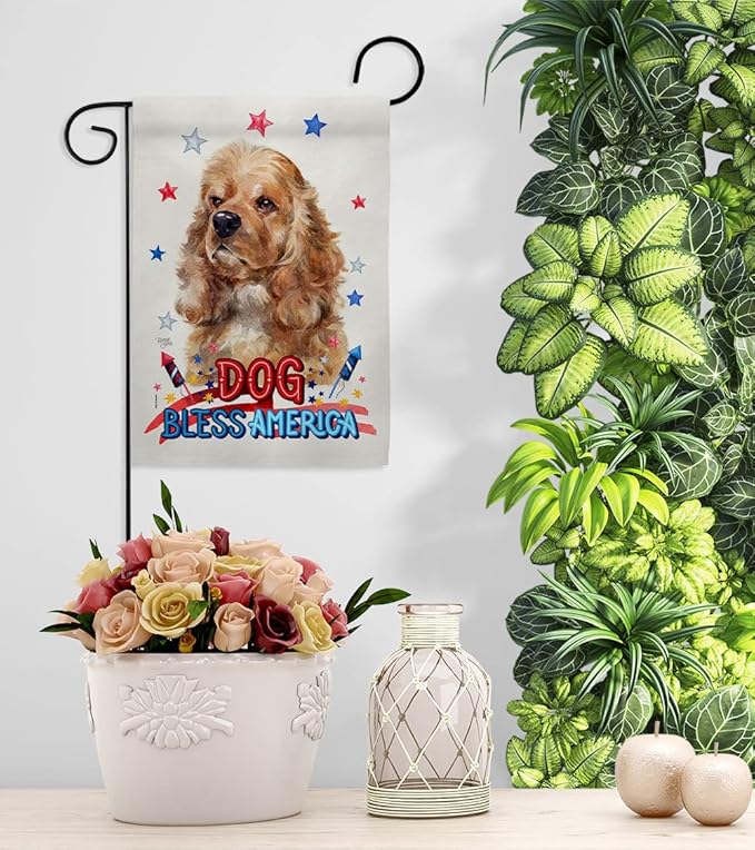 Breeze Decor Patriotic Cocker Spaniel Garden House Flag-Set Dog Puppy Spoiled Paw Canine Fur Pet Nature Farm Animal Creature Decoration Banner Small Yard Gift Double-Sided, Made in USA