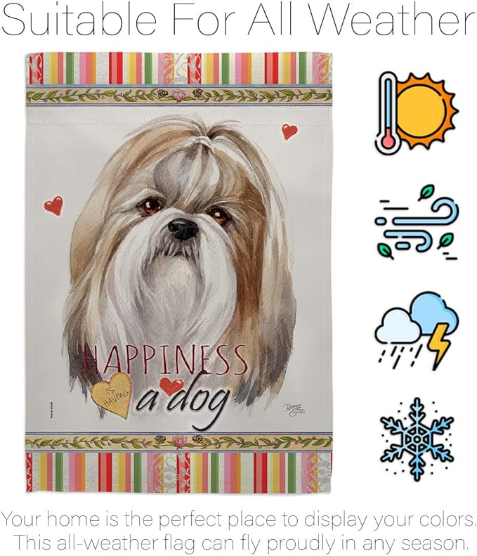 Breeze Decor Shih Tzu Happiness Garden House Flag Kit Dog Puppy Spoiled Paw Canine Fur Pet Nature Farm Animal Creature Decoration Banner Small Yard Gift Double-Sided, Made in USA