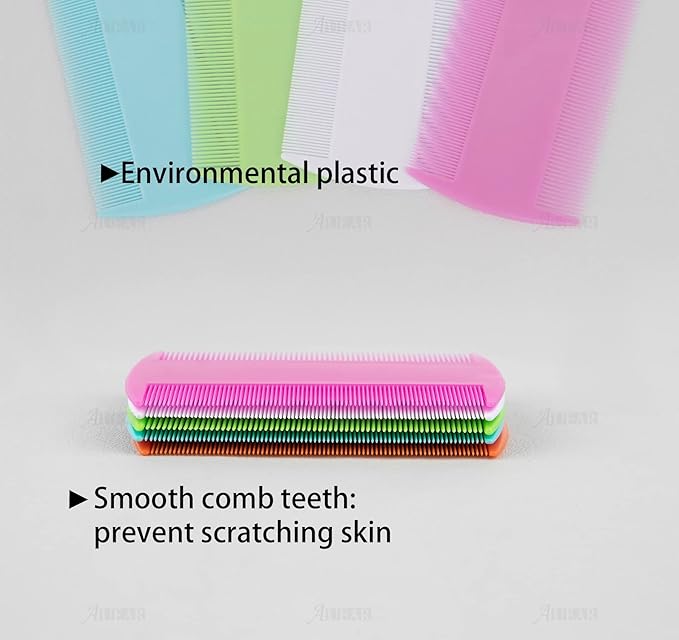 AUEAR, 12 Pack Pet Flea Lice Combs Double Sided Fine Tooth Dogs Cats Grooming Remove Float Hair Tear Marks Tick Removal Tool (6 Colors)