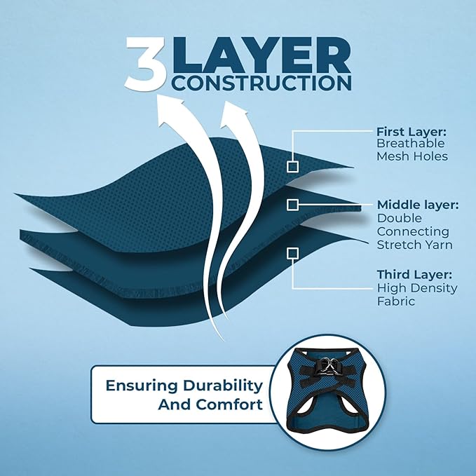 Voyager Step-in Air Dog Harness - All Weather Mesh, Reflective, No Pull Harness for Small, Medium Dogs, Cats - Secure with Hook & Loop Fastener, Buckle, Double D-Rings - Blue/Black Trim, L