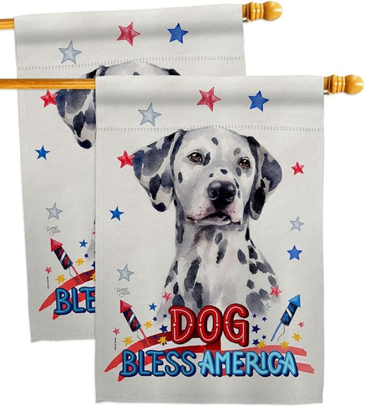 Breeze Decor Patriotic Dalmatian House Flag 2 pcs Pack Dog Puppy Spoiled Paw Canine Fur Pet Nature Farm Animal Creature Decoration Banner Small Garden Yard Gift Double-Sided, Made in USA